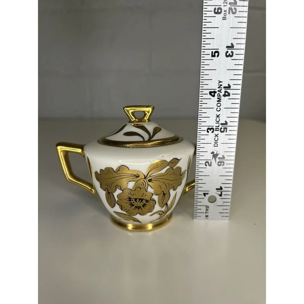 Vintage Stouffer‎ SFR3 Sugar Bowl & Lid Golden Orchid Artist Signed Hand Painted